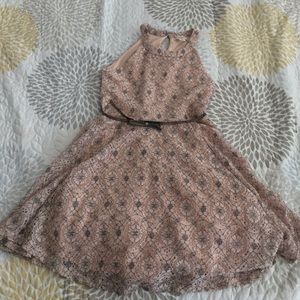 rose pink dress with silver glitter accents